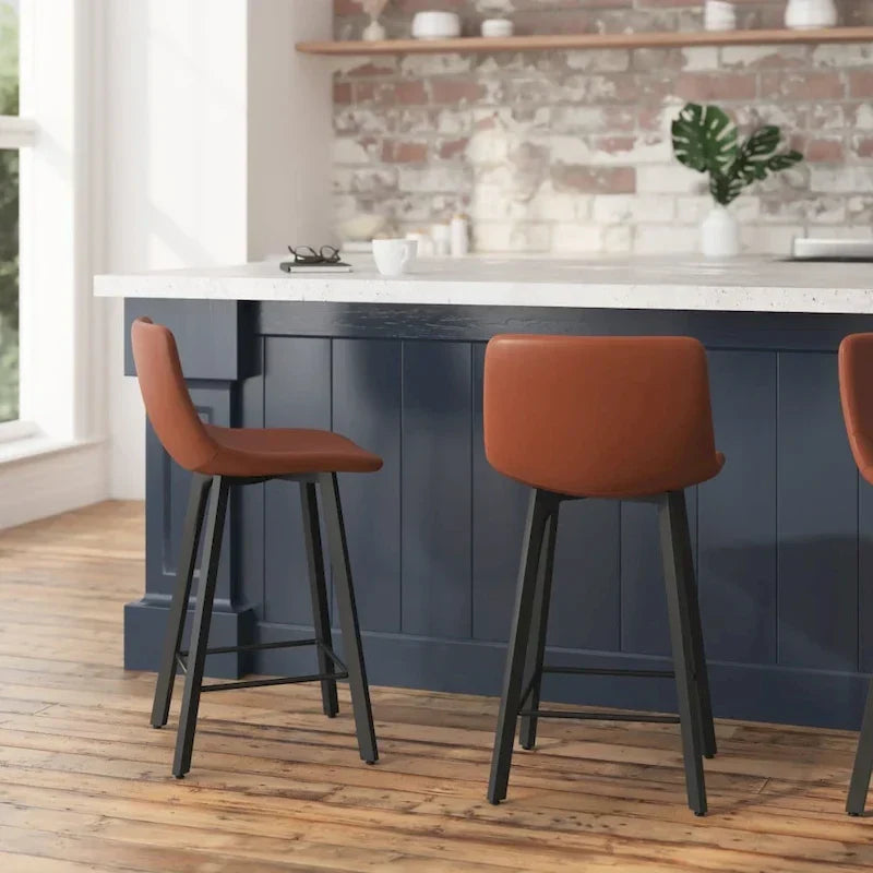 Pair of Armless Upholstered Metal Counter Stools - image 30