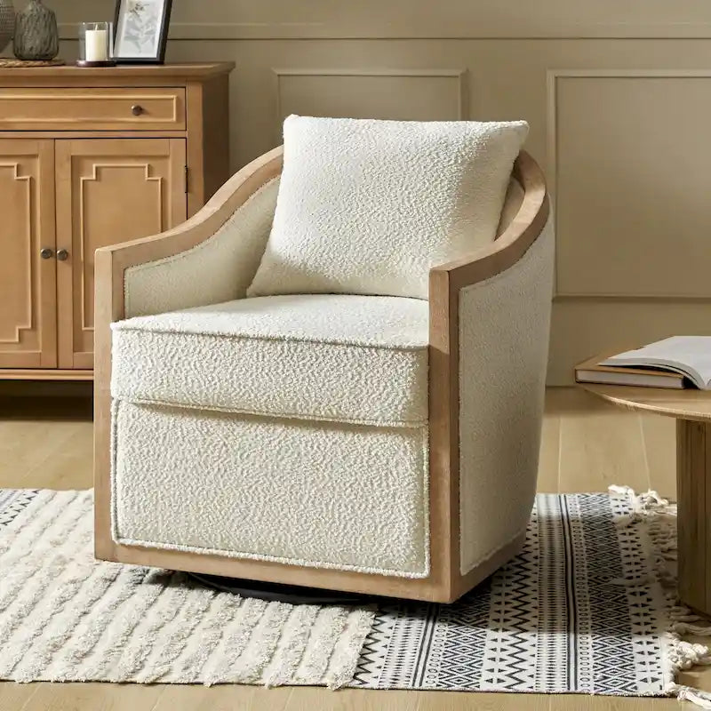 Oswald Jess Farmhouse Solid Wood Swivel Barrel Chair with Toss Pillows by HULALA HOME - image 2
