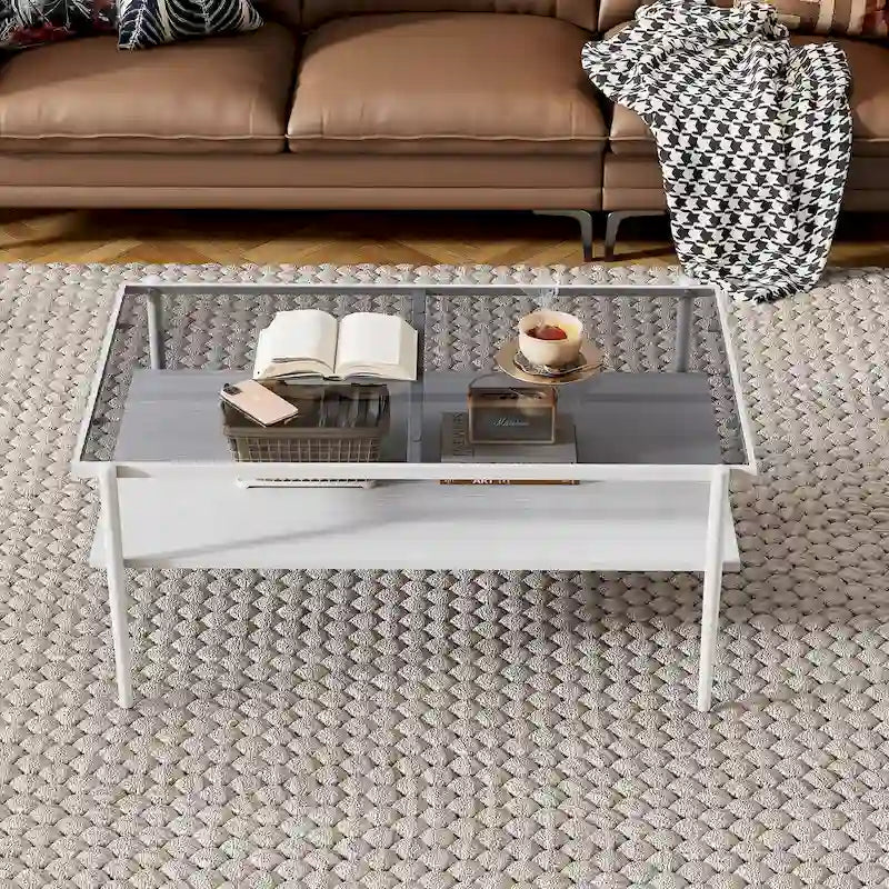 Modern Rectangular Coffee Table with Tempered Glass Surface for Living Room - image 24