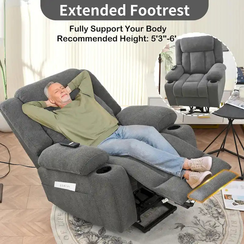 Elevated Recliner Chair for Seniors - Fabric Lift Chair with Extended Footrest, Dual Cup Holders, Side Pockets, and Remote Control - image 15