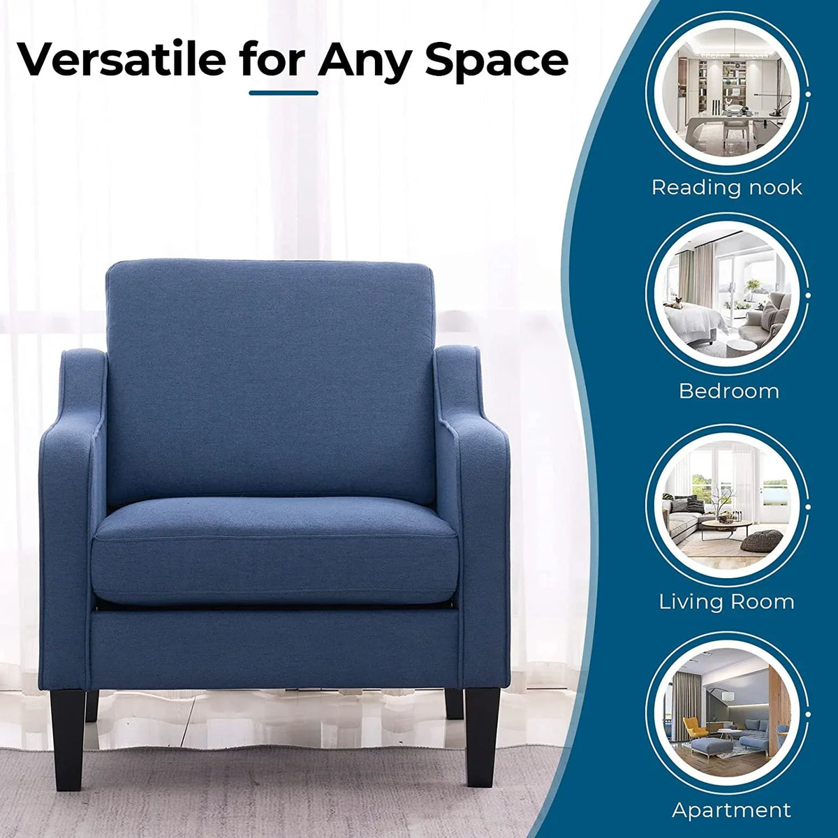 VINGLI Mid-Century Accent Chairs, Upholstered Linen Armchairs for Living Room/Bedroom, Beige (Set of 2) - image 29