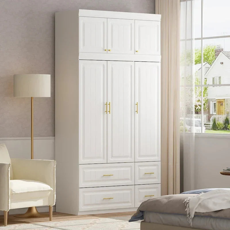 Modern Wardrobe Armoire with Hanging Rod Shelves and Drawers - image 1