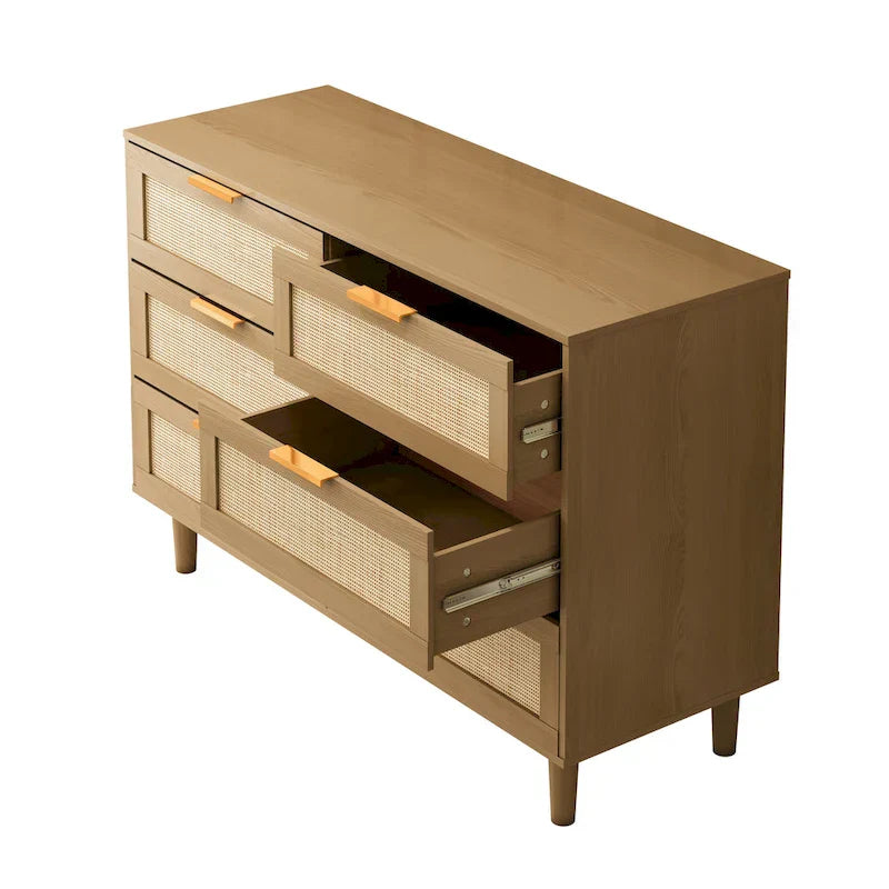 6-Drawer Rattan Wood Dresser - image 2