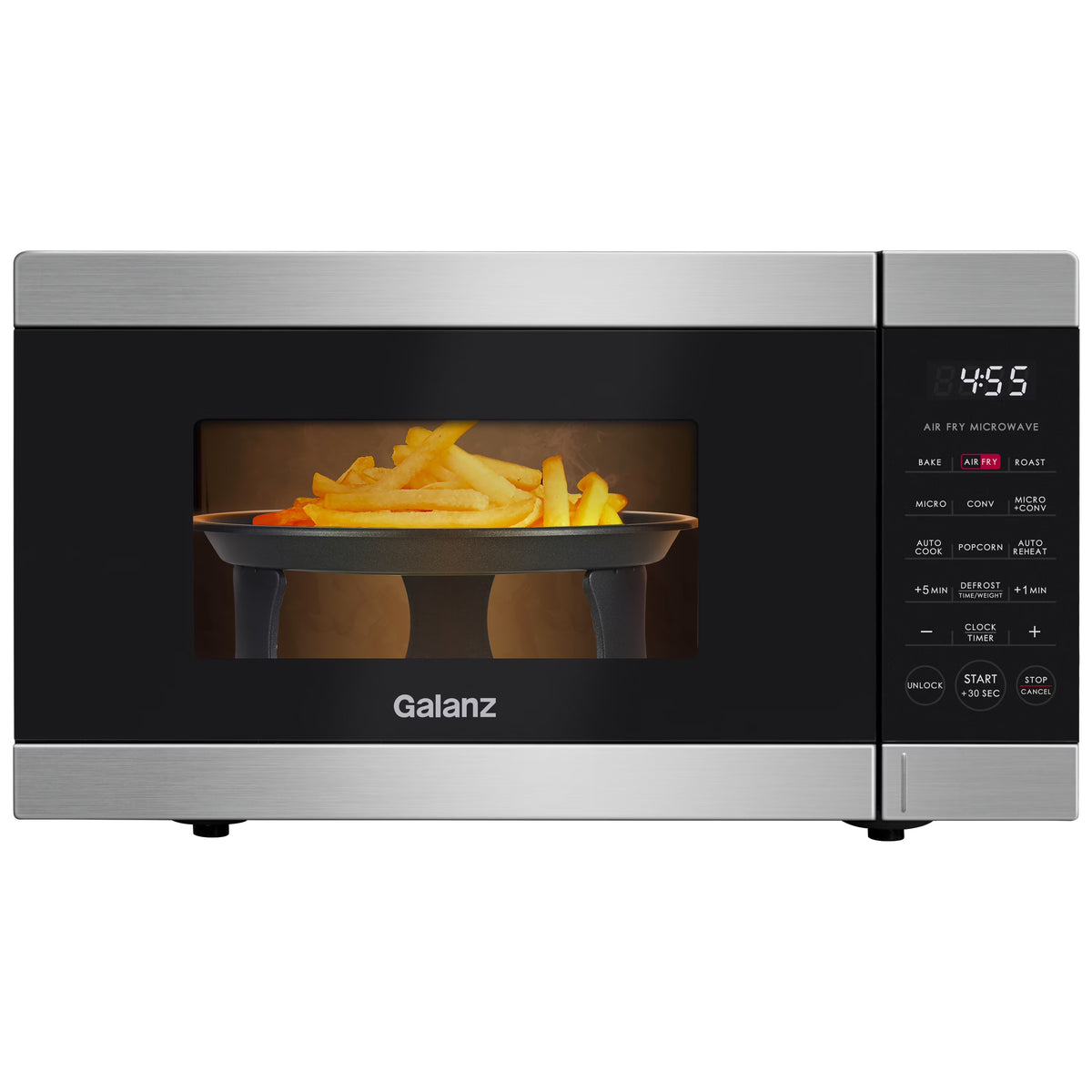 Galanz 0.9 Cu ft Air Fry Countertop Microwave, 900 Watts, Stainless Steel, New - image 1