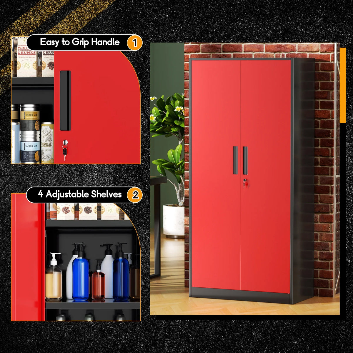 SOLAURA 71" Metal Garage Storage Cabinet with Locking Doors and Adjustable Shelves for Home, Office(Black) - image 18