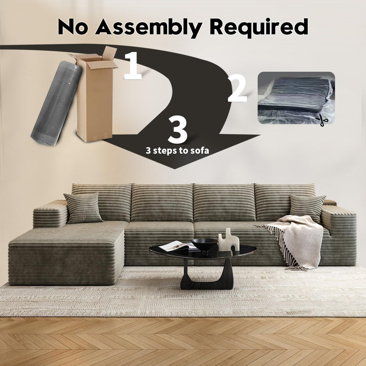 107.5" Cloud Modular Sectional Sofa Couch with L-Shape Chaise,Modern Minimalist Upholstered Couches for Living Room Bedroom,Deep Seat Corner Couch .No Assembly Required (Black,Left Facing Chaise) - image 31