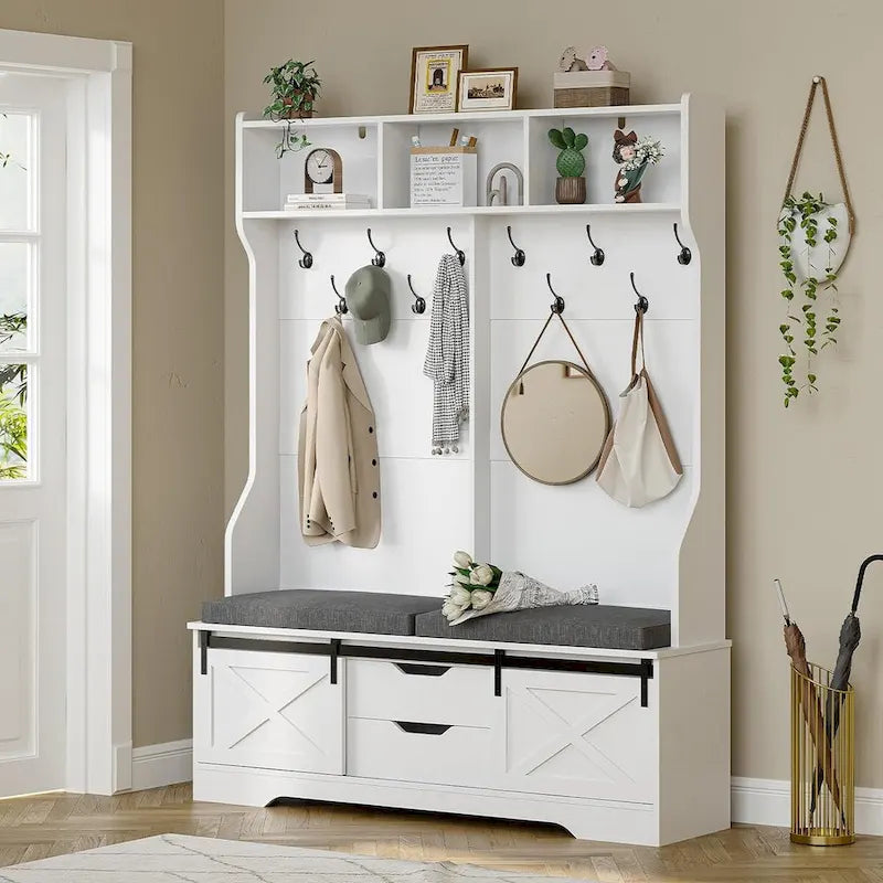 Barn Door Hall Tree with Bench and Shoe Storage Coat Rack - image 9