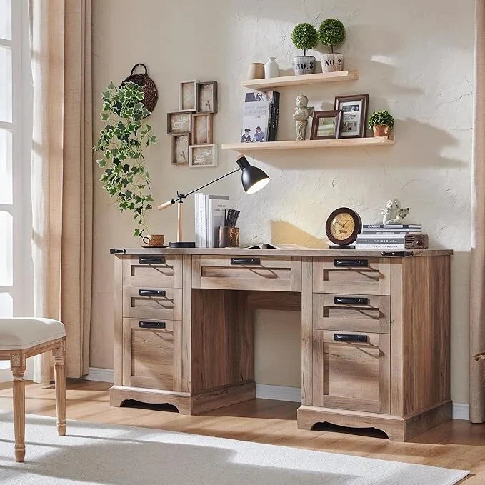 60 Farmhouse Executive Desk, Wood Home Office Desk, Computer Desk - image 15