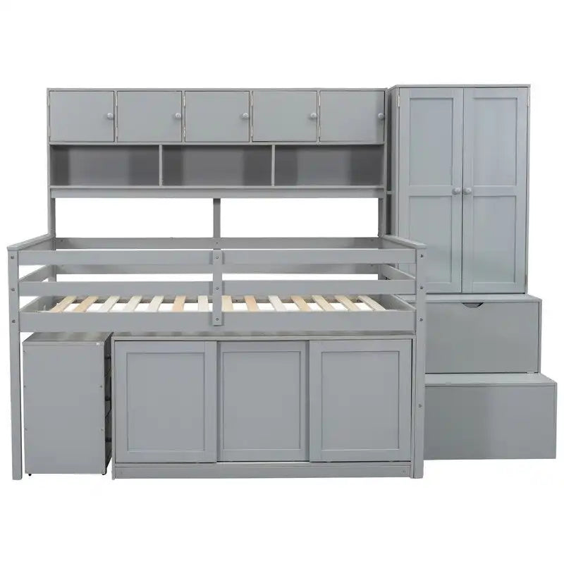 Spacious Wooden Loft Bed with Ample Storage, Under-Bed Desk, Drawers, and Shelves - image 4