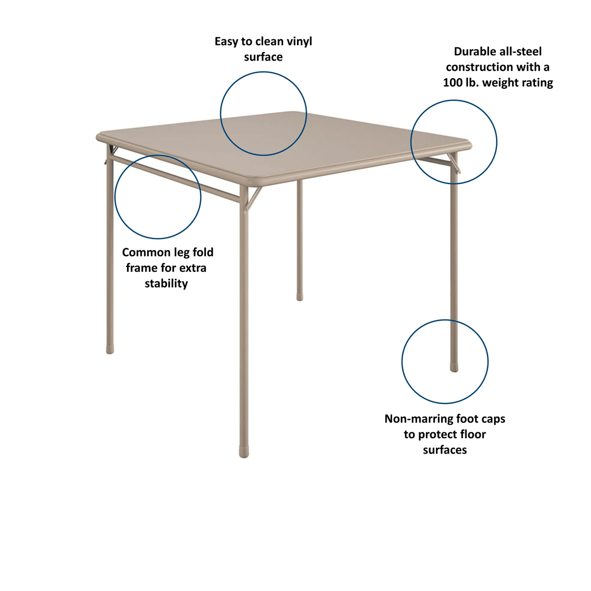 COSCO 5 - Piece Folding Dining Set with Card Table and 4 Fabric Padded Chairs, Tan - image 4