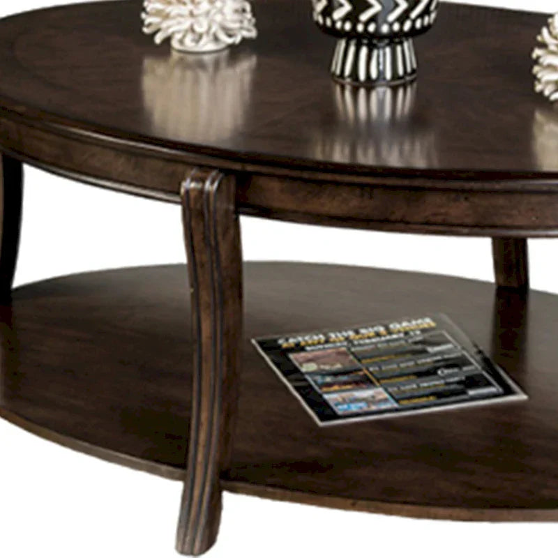 Orio 49-Inch Oval Brown Wood Coffee Table with Open Shelves - image 4