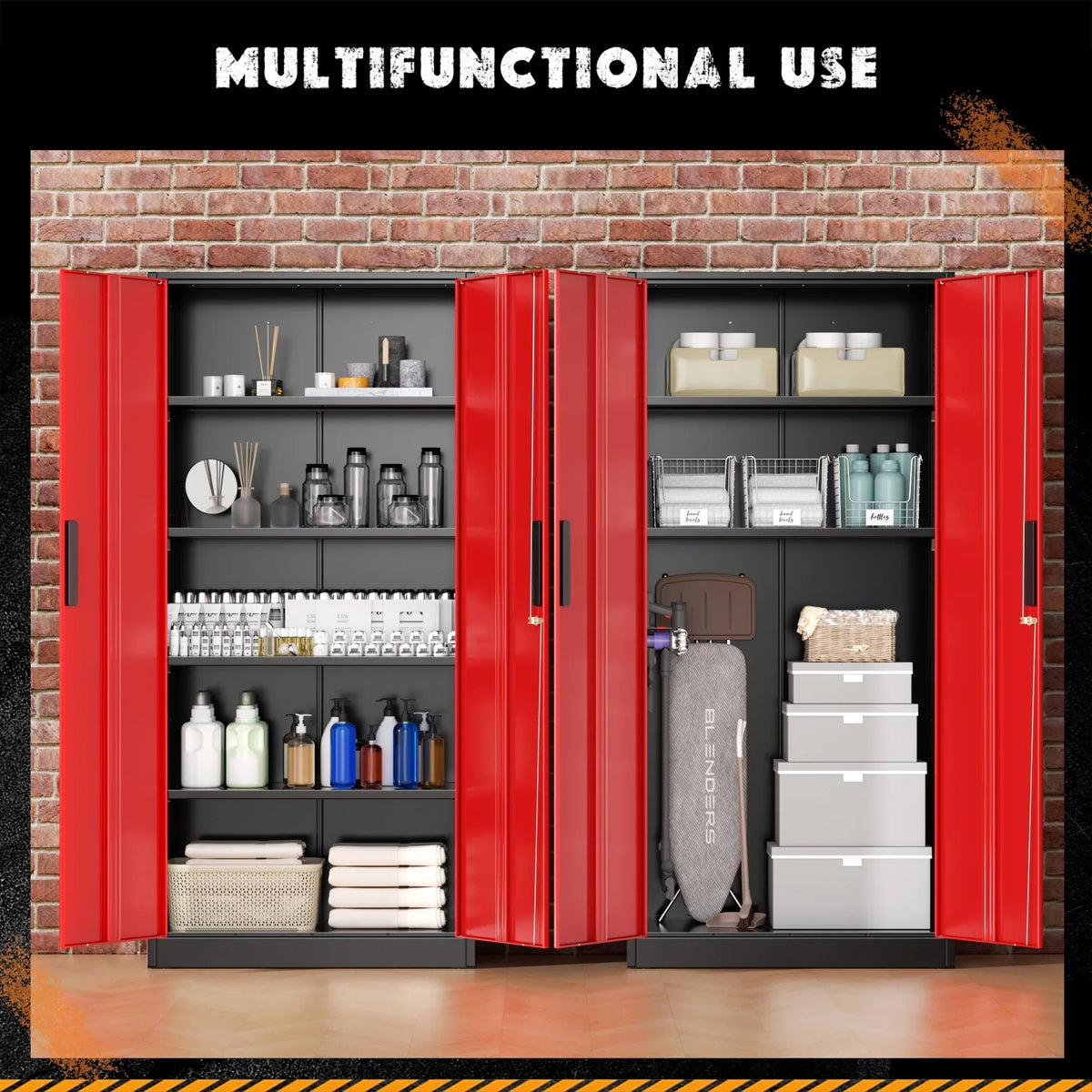 SOLAURA 71" Metal Garage Storage Cabinet with Locking Doors and Adjustable Shelves for Home, Office(Black) - image 16