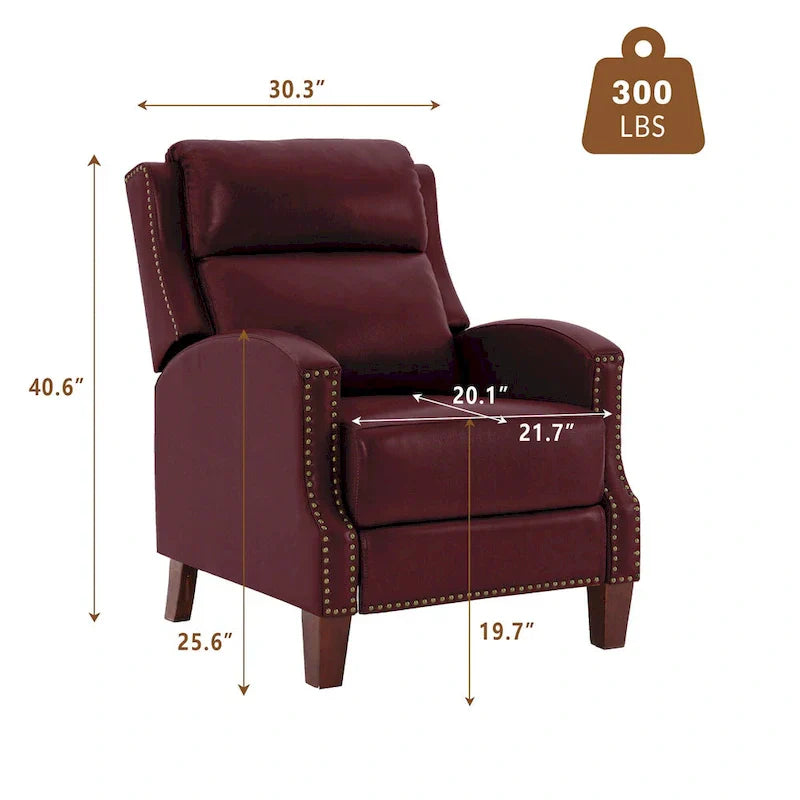Authentic Leather Pushback Recliner with Adjustable Seat Back and Sturdy Wooden Legs - image 34