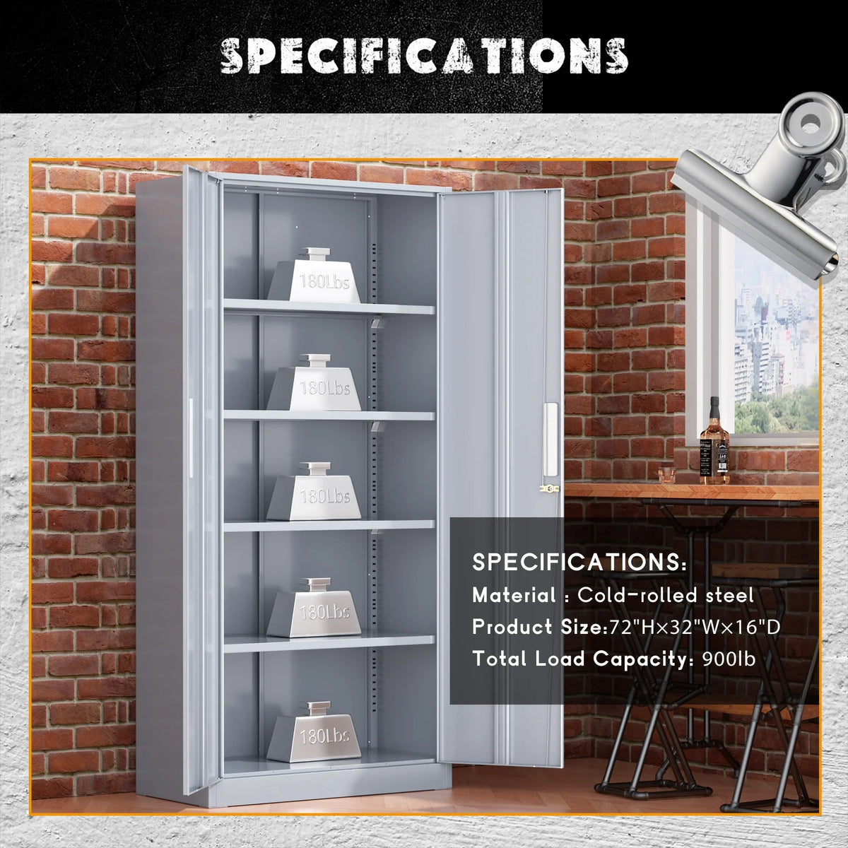 SOLAURA 71" Metal Garage Storage Cabinet with Locking Doors and Adjustable Shelves for Home, Office(Black) - image 33