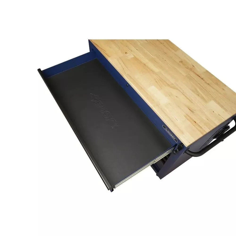Heavy-Duty 52 in. 9-Drawer Mobile Workbench with Adjustable-Height Solid Wood Top in Matte Blue - image 9