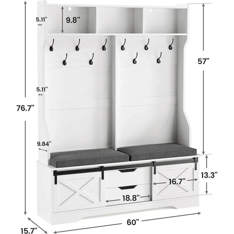 Barn Door Hall Tree with Bench and Shoe Storage Coat Rack - image 12