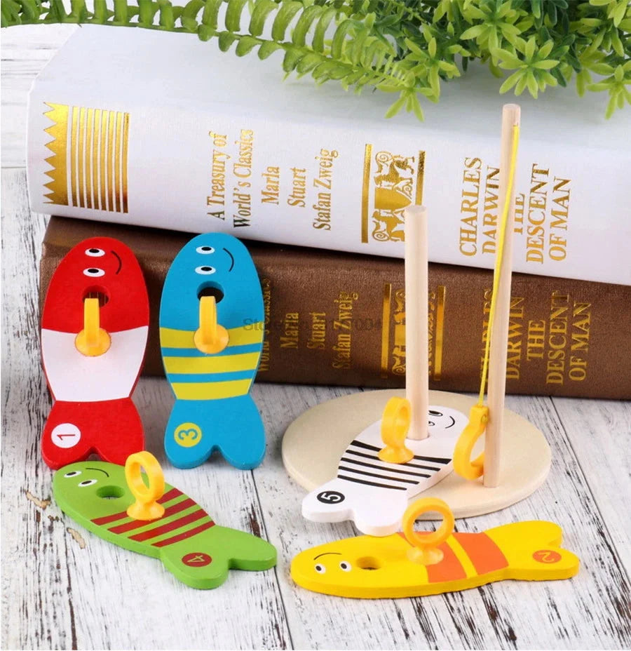 50set Baby Fishing Nest Game Digital Fishing Wooden Sets Educational Toy Cute Educational Collection Color & Shape - image 1