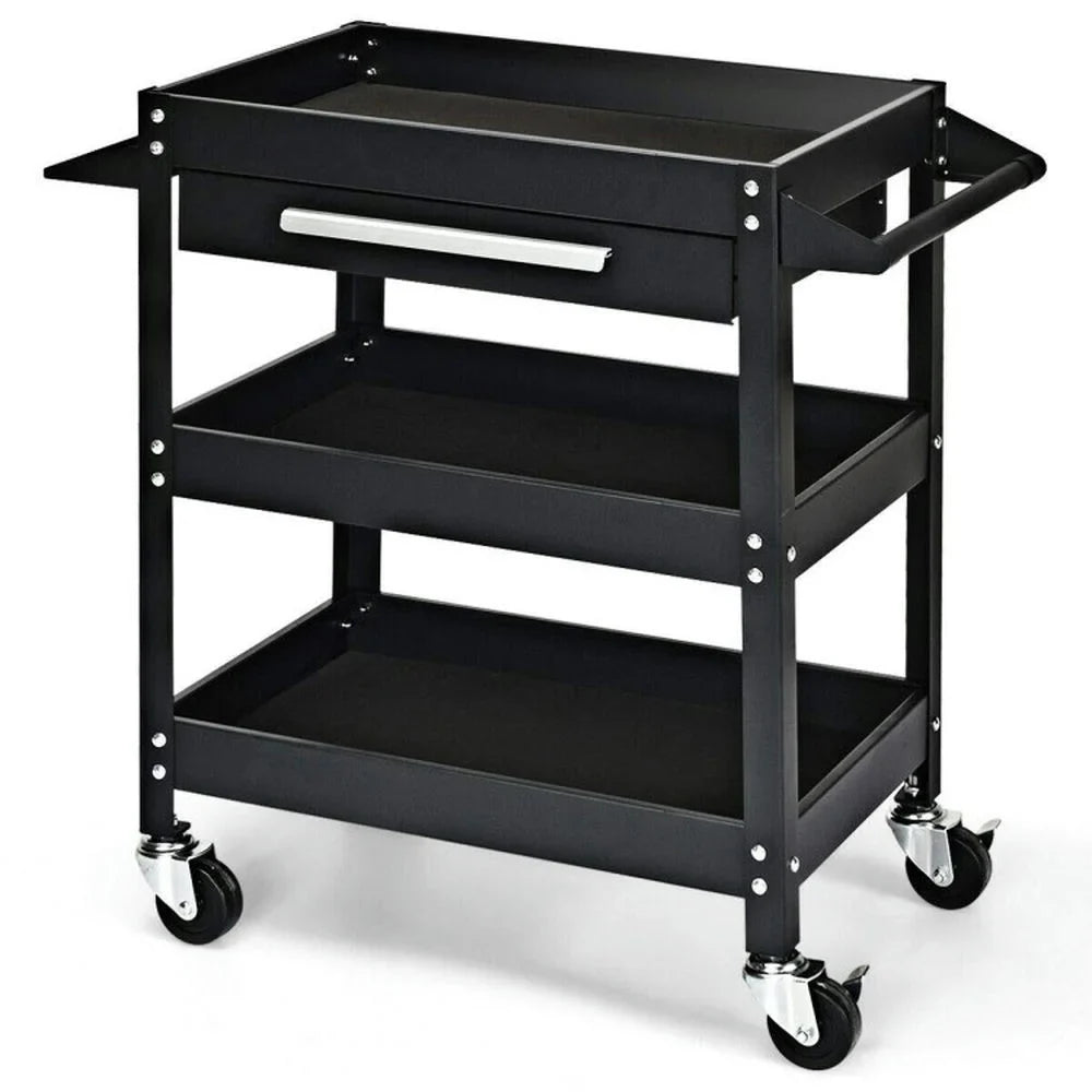 Spaco Rolling Tool Cart Mechanic Cabinet Storage ToolBox Organizer with Drawer-Black, Utility Cart on Wheels for Warehouse Garage Cleaning Office - image 2