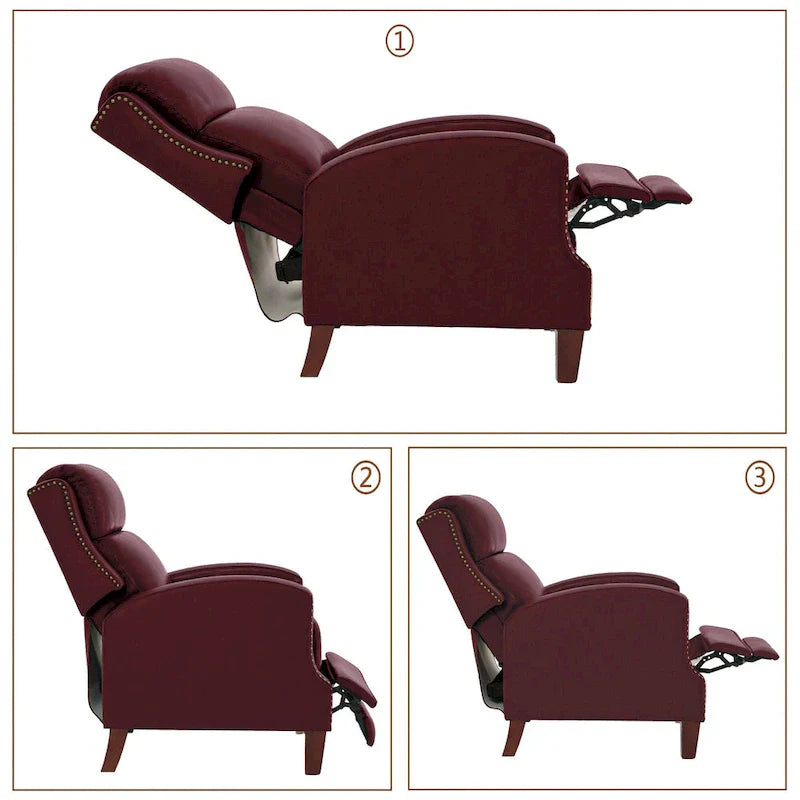 Authentic Leather Pushback Recliner with Adjustable Seat Back and Sturdy Wooden Legs - image 35