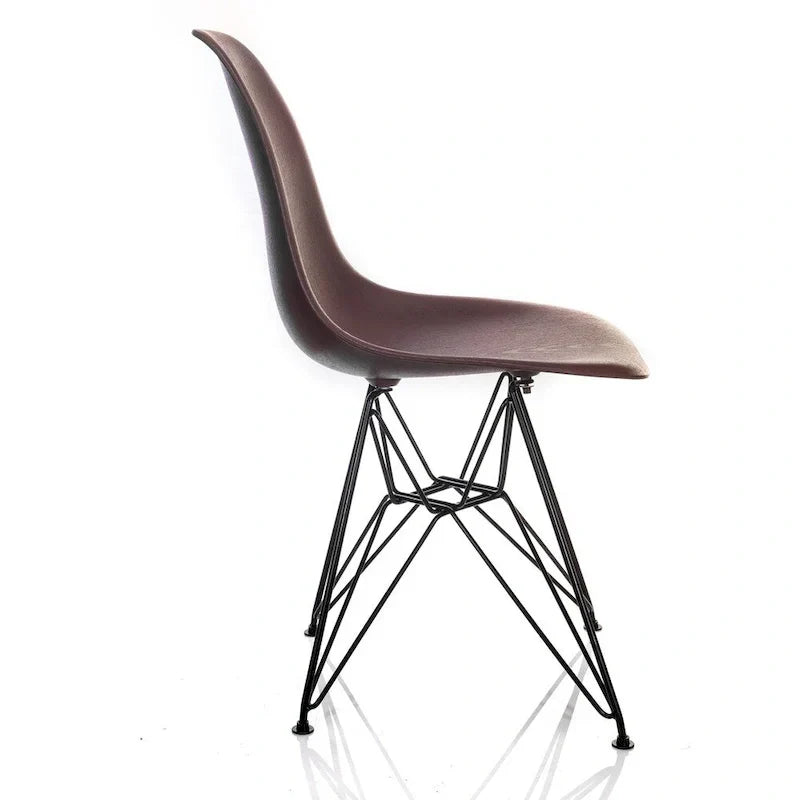 Mid-Century Modern DSR Dining Accent Side Chair with Brown Wood Grain Finish and Black Eiffel Steel Legs - Nature Series - image 2
