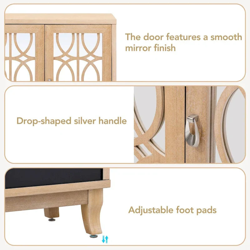Mirrored Buffet Cabinet with Glass Doors and Silver Handles - 3-Door Sideboard for Living Room, Hallway, and Dining Room - image 18