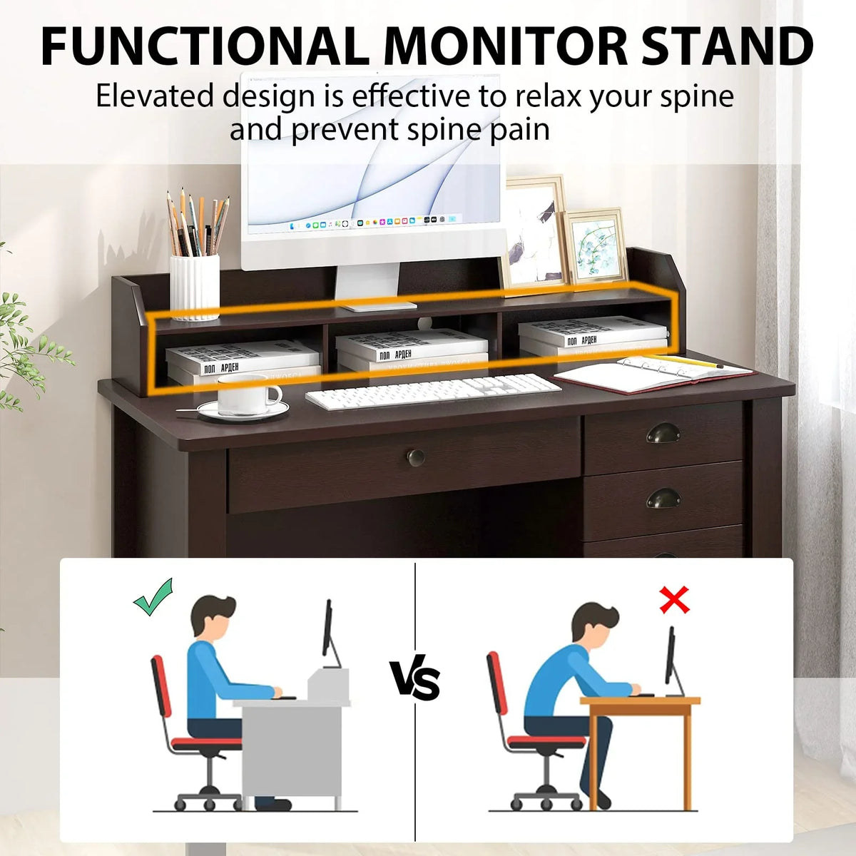 Giantex Computer Desk with 4 Storage Drawers & Hutch - image 2