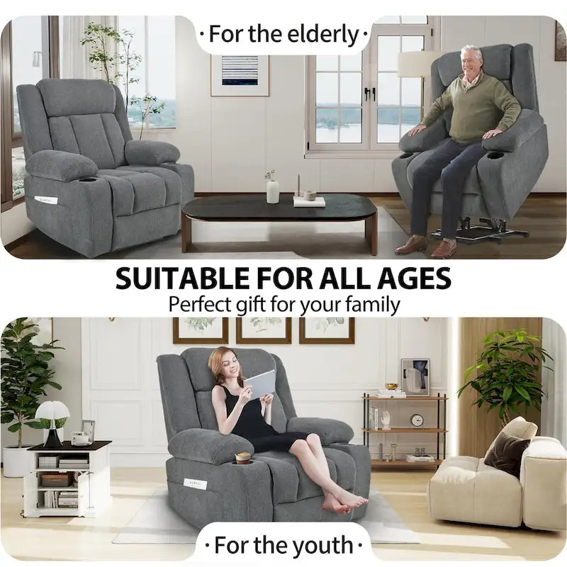 Elevated Recliner Chair for Seniors - Fabric Lift Chair with Extended Footrest, Dual Cup Holders, Side Pockets, and Remote Control - image 20