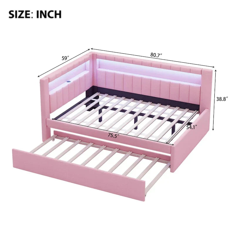 Upholstered Platform Bed with USB Ports & LED Lighting - Full/Twin Size Bed Frame with 2 Storage Drawers - Modern Bedroom - image 16
