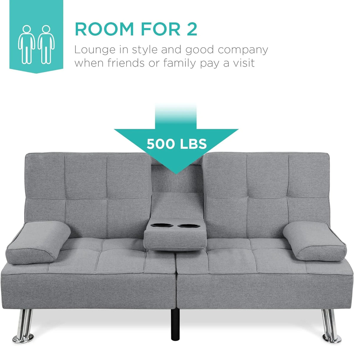 Best Choice Products Linen Upholstered Modern Convertible Folding Futon Sofa Bed for Compact Living Space, Apartment, Dorm, Bonus Room w/Removable Armrests, Metal Legs, 2 Cupholders - Gray - image 31