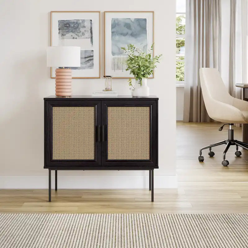 2-Door Rattan Storage Cabinet with Sideboard Design - image 3