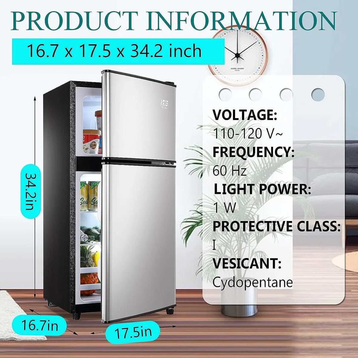 Harper & Bright Designs Double Door Mini Fridge with Freezer, 3.2 Cu.Ft Compact Refrigerator with Adjustable Shelf, Adjustable Thermostat and Reversible Door for Bedroom, Dorm, Home Office, White - image 16