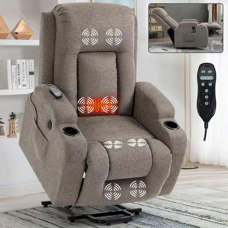 Lazy Boy Power Lift Recliner Chair, Modern Single Motor Massage Sofa Chair with Lumbar Heating, USB Charging Port, Cup Holders - image 1