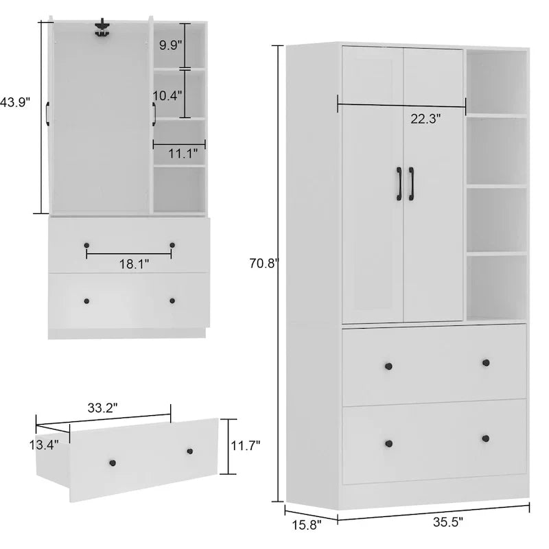 Modern Wardrobe Armoire with Mirror Door Drawers and Shelves - image 12