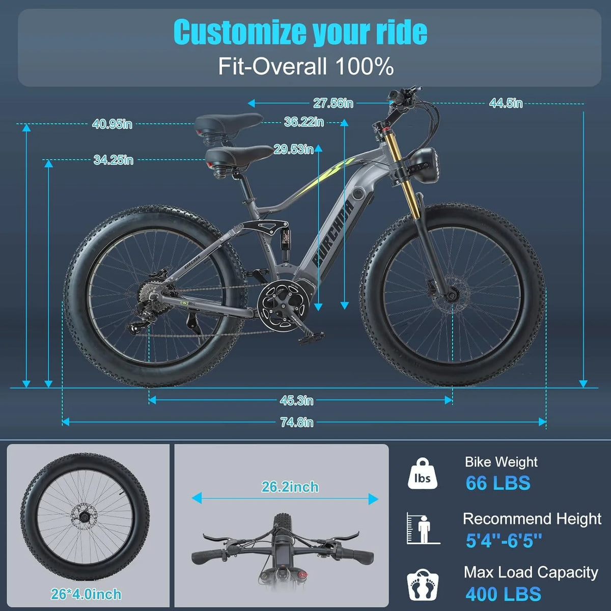 Electric Bike for Adults 26'', 1000W E - Mountain Bike 48V 30/20ah UL2849 Removable Battery, Fat Tire Ebike up to - image 19