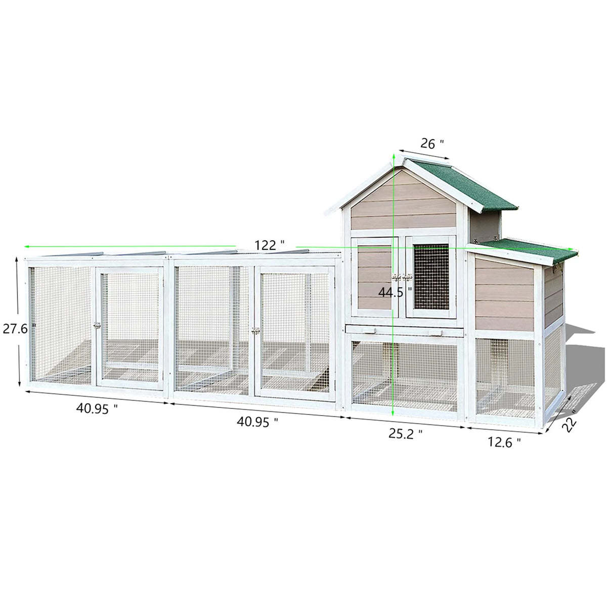 Pefilos 112" Large Rabbit Hutch Outdoor Wood Chicken Coop, Hen House with Nest Box, Wire Fence Poultry Cage, Orange - image 11