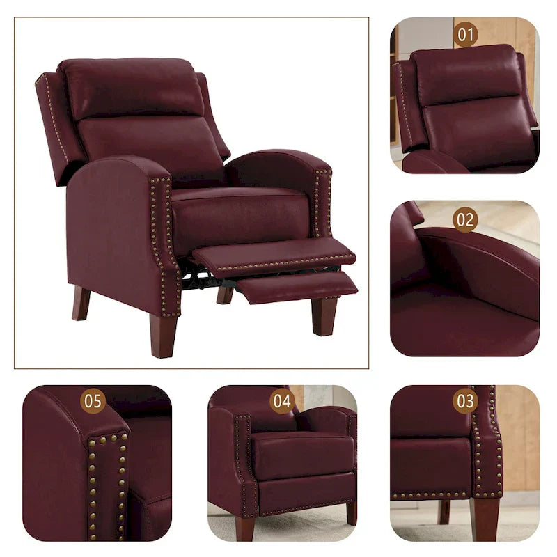 Authentic Leather Pushback Recliner with Adjustable Seat Back and Sturdy Wooden Legs - image 36