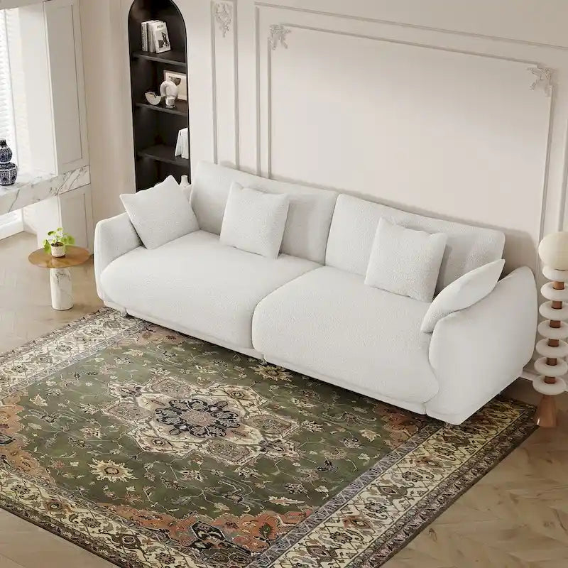 86.6" Contemporary Teddy Velvet Triple Sofa with 4 Cushions and Metal Legs - image 1