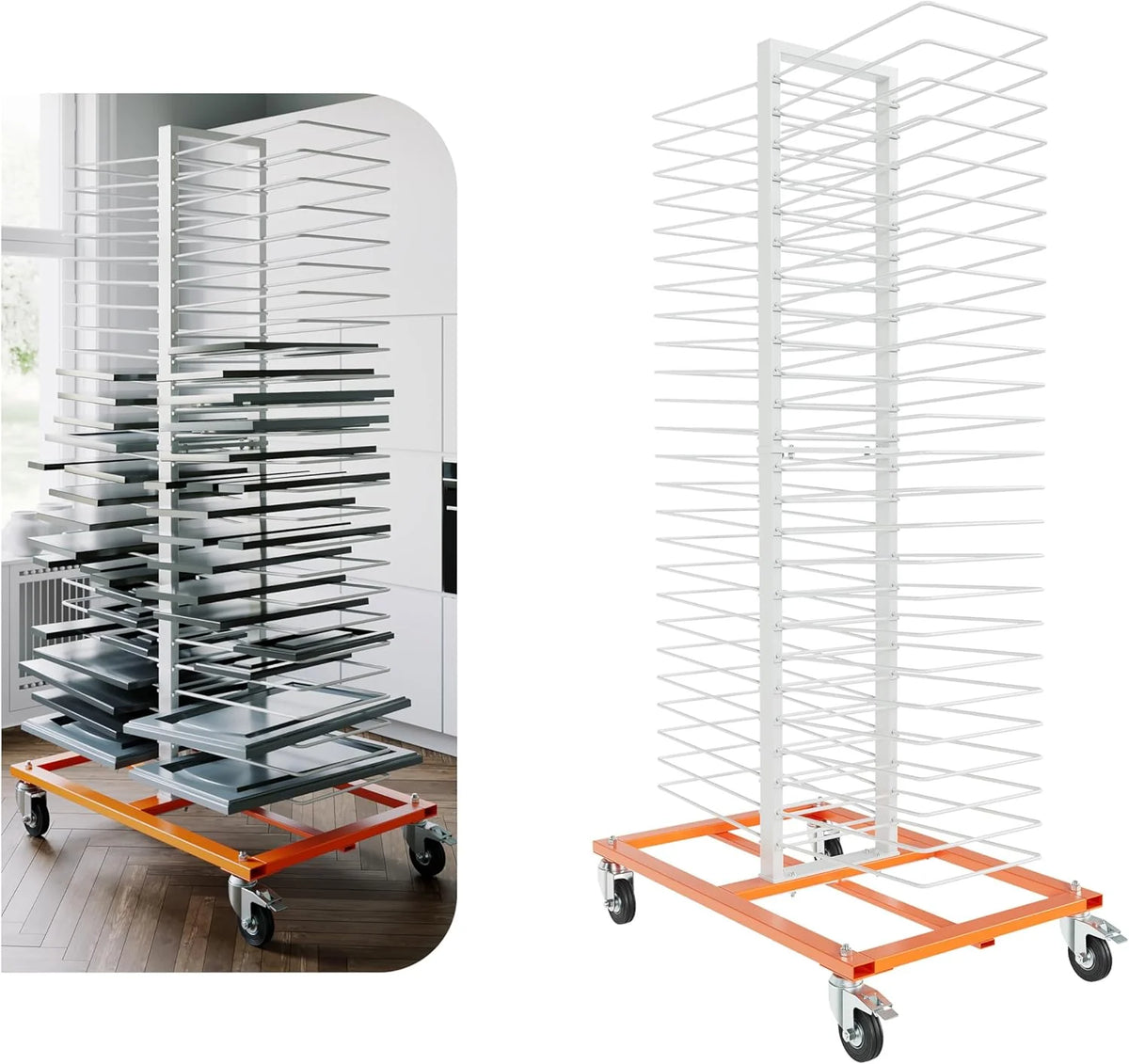 50-Shelf Paint Drying Rack with Wheels, 25lbs/Shelf, Orange/White - image 2