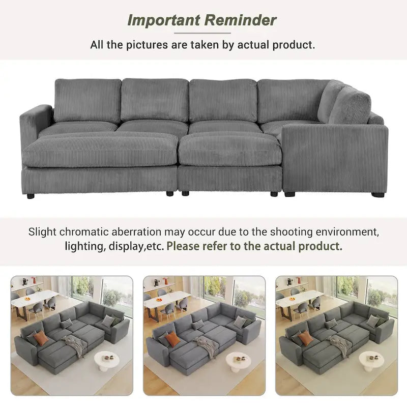 Corduroy Modular Sectional Sofa Bed with Recliner and 2 Movable Ottomans – Perfect for Living Rooms - image 10