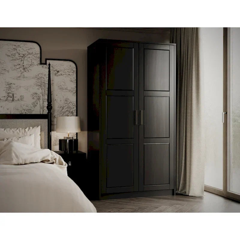 Palace Imports 100% Solid Wood 2-Door Urban Wardrobe Armoire with Solid and Mirrored Doors - image 12