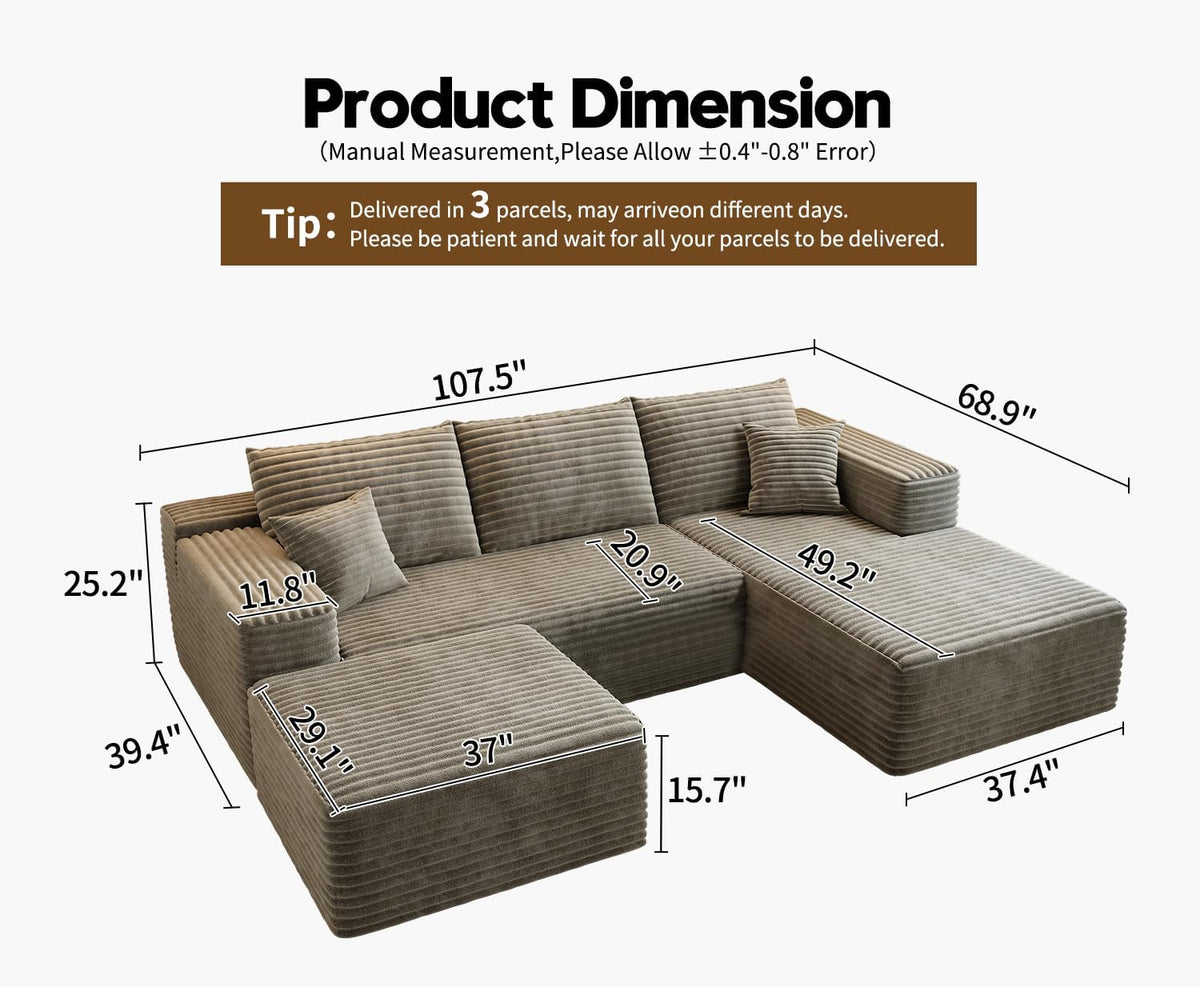 107.5" Cloud Modular Sectional Sofa Couch with L-Shape Chaise,Modern Minimalist Upholstered Couches for Living Room Bedroom,Deep Seat Corner Couch .No Assembly Required (Black,Left Facing Chaise) - image 52