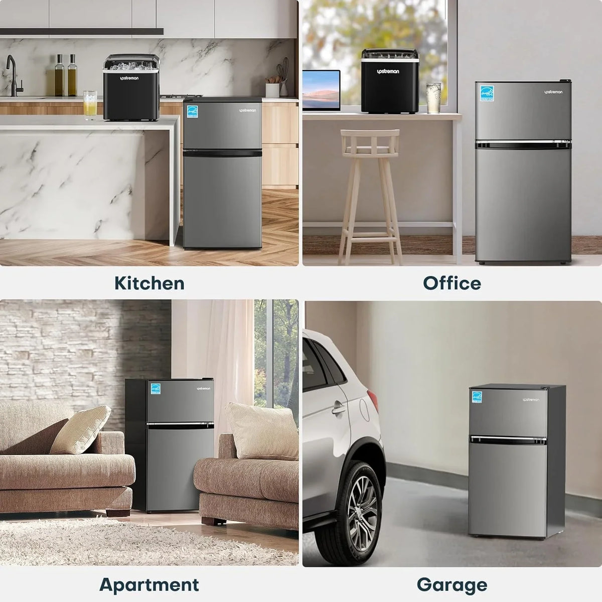 Upstreman 3.1 Cu.Ft Mini Fridge with Freezer, Double Door Small Fridge, Dorm Essentials, Adjustable Thermostat, Energy Saving, Mini Refrigerator for Office, Dorm,Bedroom, Stainless - image 6
