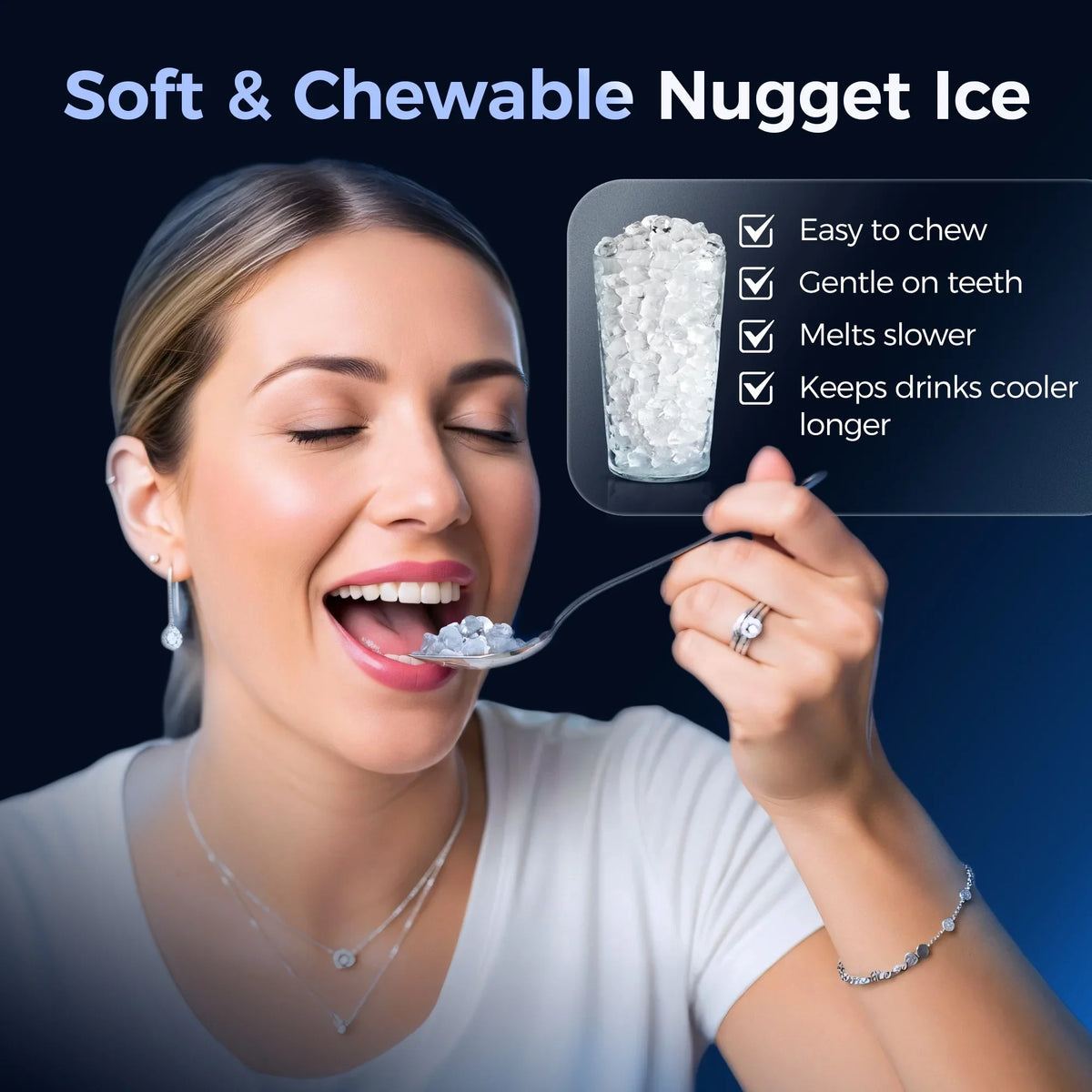 Simzlife Nugget Ice Maker Countertop, 44.9lbs per Day Chewable Pebble Nugget Ice Machine with Touch Screen for Home, Kitchen, Office, Stainless Steel, Black - image 6