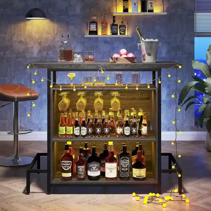 Home Bar Cabinet with Wine Storage Shelves Glass Rack and Footrest - image 7