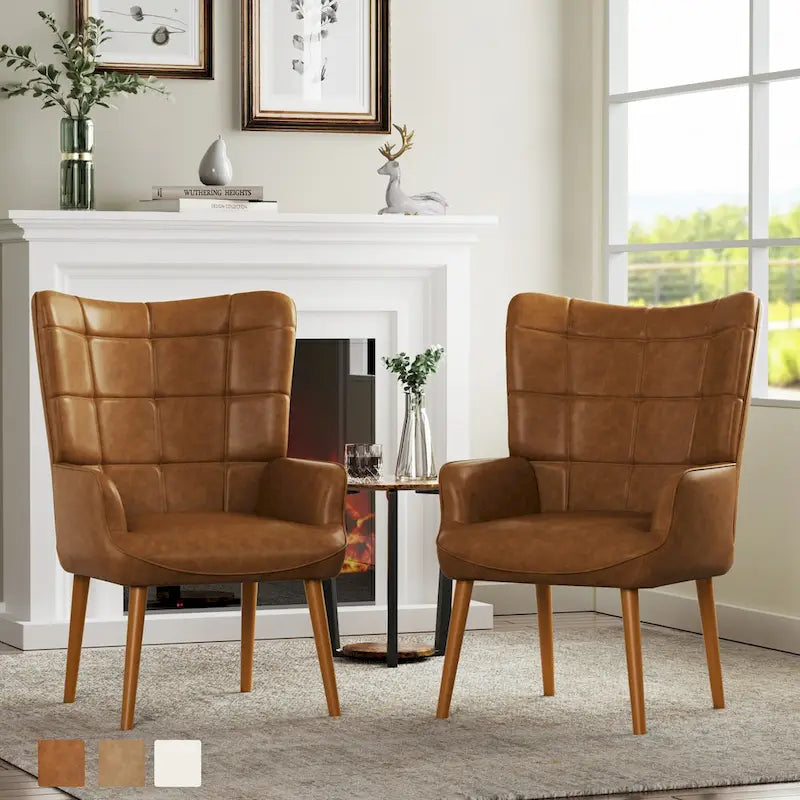 Set of 2 High-Back Tufted Accent Chairs in Cream, Brown, and Taupe - image 3