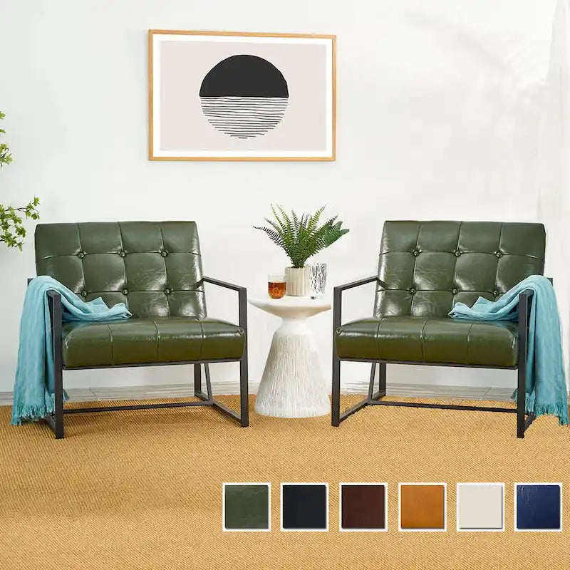 Glitzhome Set of 2 Mid-Century Tufted Accent Chairs in 29.25W PU Leather - image 19