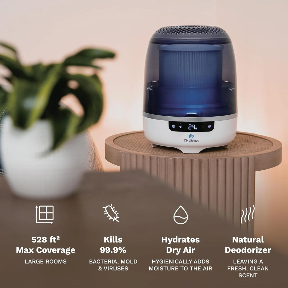 Bedroom Evaporative Humidifier, Humidifier and Air Purifier in One, with HOCL Generator, Mildew Remover, Pet Smoking Odor Eliminator, 538 Square Feet, Blue - image 5