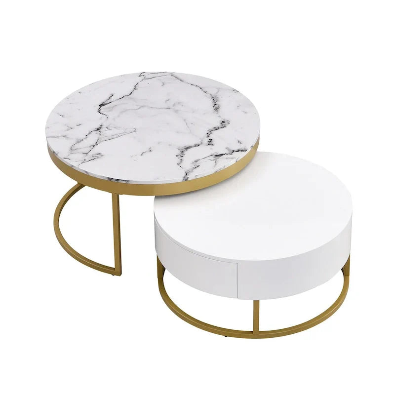 GEITIN Contemporary Round Nesting Coffee Table with Storage Drawers - image 8