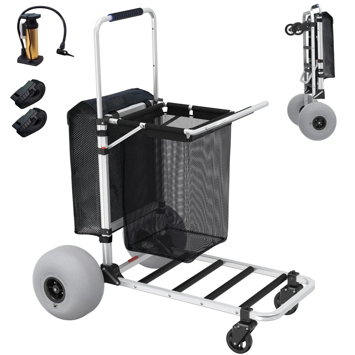 GDLF Foldable Beach Cart with Adjustable Handle and 12" Balloon Wheels, Heavy Duty Aluminum 220LBS Capacity - image 8