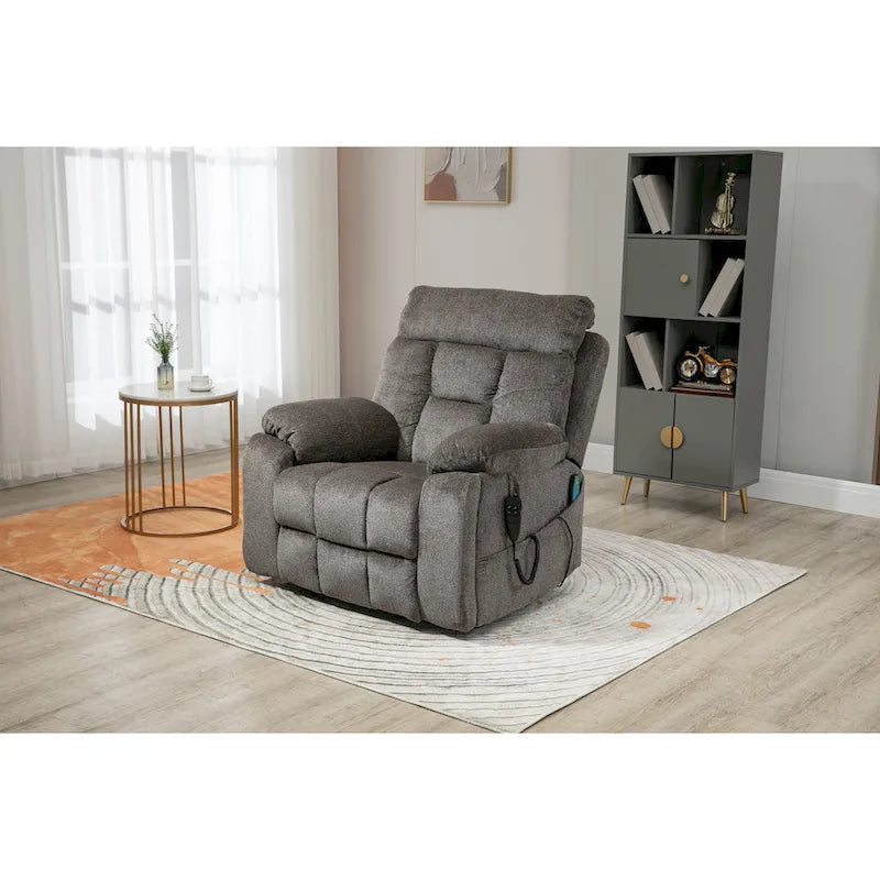 Gray Chenille Power Lift Recliner with Massage and Concealed Cup Holder - image 5